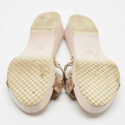 Pre Owned Gucci Beige GG Canvas Wooden Slide Sandals Size 38.5