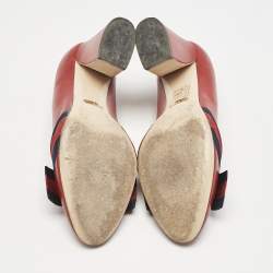 Gucci Red Leather Web Bow Block Heel Pumps Size 36.5