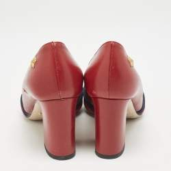 Gucci Red Leather Web Bow Block Heel Pumps Size 36.5
