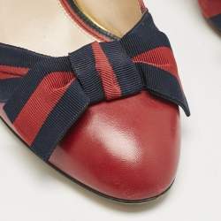 Gucci Red Leather Web Bow Block Heel Pumps Size 36.5