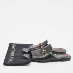 Gucci Black Leather Princetown Horsebit Flat Slide Sandals Size 38