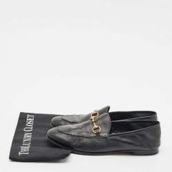 Gucci Black Leather Jordaan Horsebit Slip On Loafers Size 39.5