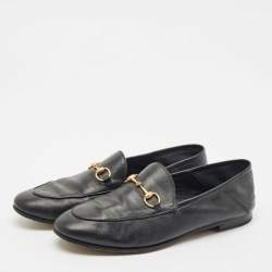 Gucci Black Leather Jordaan Horsebit Slip On Loafers Size 39.5