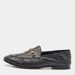 Gucci Black Leather Jordaan Horsebit Slip On Loafers Size 39.5