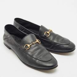 Gucci Black Leather Jordaan Horsebit Slip On Loafers Size 39.5