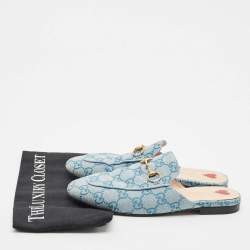 Gucci Blue GG Canvas Princetown Horsebit Flat Mules Size 37.5
