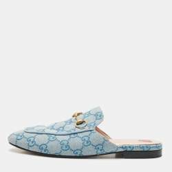 Gucci Blue GG Canvas Princetown Horsebit Flat Mules Size 37.5