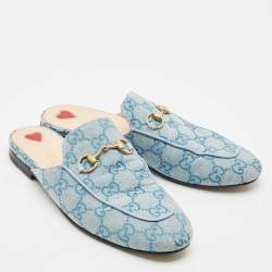 Gucci Blue GG Canvas Princetown Horsebit Flat Mules Size 37.5