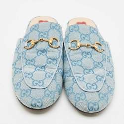 Gucci Blue GG Canvas Princetown Horsebit Flat Mules Size 37.5