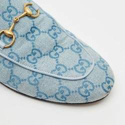 Gucci Blue GG Canvas Princetown Horsebit Flat Mules Size 37.5