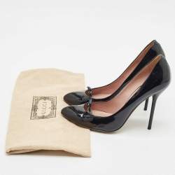 Gucci Black Patent Leather Knotted Bow Pointed Toe Pumps Size 38.5