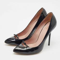 Gucci Black Patent Leather Knotted Bow Pointed Toe Pumps Size 38.5