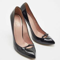 Gucci Black Patent Leather Knotted Bow Pointed Toe Pumps Size 38.5