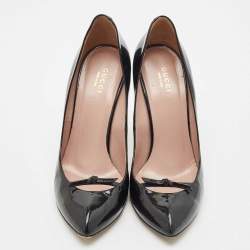 Gucci Black Patent Leather Knotted Bow Pointed Toe Pumps Size 38.5