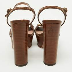 مملوكة مسبقًا Gucci Brown Leather Claudie Horsebit Platform Ankle Strap Sandals Size 35.5