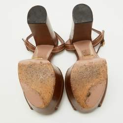 مملوكة مسبقًا Gucci Brown Leather Claudie Horsebit Platform Ankle Strap Sandals Size 35.5