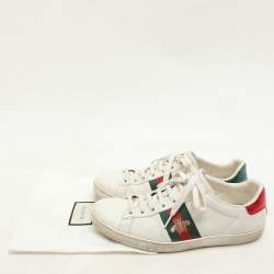Pre Owned Gucci White Leather Leather Ace Bee Embroidered Low Top Sneakers Size 39
