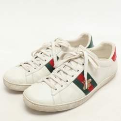 Pre Owned Gucci White Leather Leather Ace Bee Embroidered Low Top Sneakers Size 39