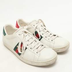 Pre Owned Gucci White Leather Leather Ace Bee Embroidered Low Top Sneakers Size 39
