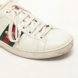 Pre Owned Gucci White Leather Leather Ace Bee Embroidered Low Top Sneakers Size 39