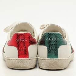 Pre Owned Gucci White Leather Leather Ace Bee Embroidered Low Top Sneakers Size 39