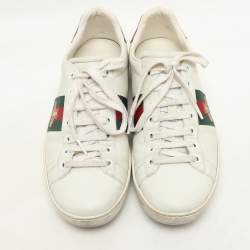 Pre Owned Gucci White Leather Leather Ace Bee Embroidered Low Top Sneakers Size 39