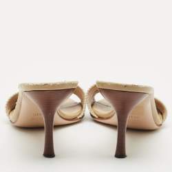 Gucci Beige Leather Stitched Interlocking G Slide Sandals Size 38.5