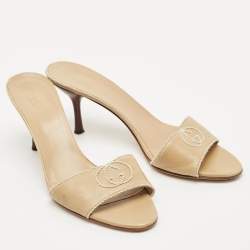 Gucci Beige Leather Stitched Interlocking G Slide Sandals Size 38.5