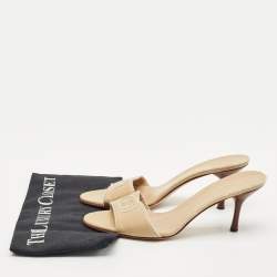 Gucci Beige Leather Stitched Interlocking G Slide Sandals Size 38.5