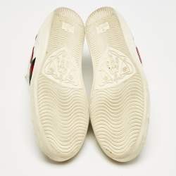 Gucci White Leather Ace Web Heart Detail Lace Up Sneaker Size 41
