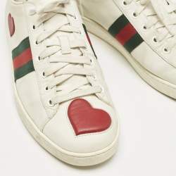 Gucci White Leather Ace Web Heart Detail Lace Up Sneaker Size 41