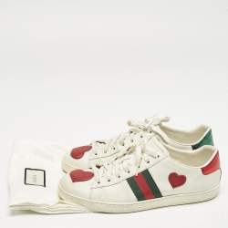Gucci White Leather Ace Web Heart Detail Lace Up Sneaker Size 41