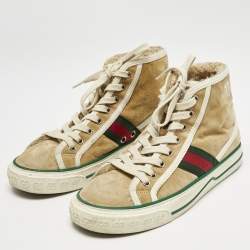Gucci Beige Suede Tennis 1977 High Top Sneakers Size 36