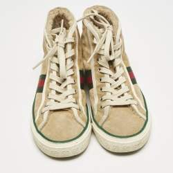 Gucci Beige Suede Tennis 1977 High Top Sneakers Size 36