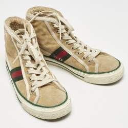 Gucci Beige Suede Tennis 1977 High Top Sneakers Size 36