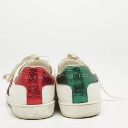 Gucci White Leather Ace Web Heart Detail Lace Up Sneakers Size 38