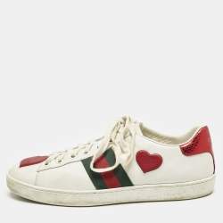Gucci White Leather Ace Web Heart Detail Lace Up Sneakers Size 38