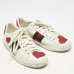 Gucci White Leather Ace Web Heart Detail Lace Up Sneakers Size 38
