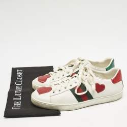 Gucci White Leather Ace Web Heart Detail Lace Up Sneakers Size 38