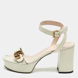 Gucci Cream Leather  Ankle Strap Sandals Size 38.5