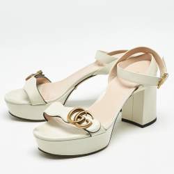 Gucci Cream Leather  Ankle Strap Sandals Size 38.5