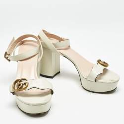 Gucci Cream Leather  Ankle Strap Sandals Size 38.5