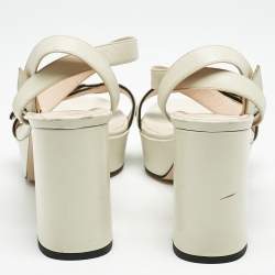 Gucci Cream Leather  Ankle Strap Sandals Size 38.5