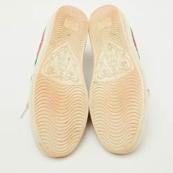 Gucci Pink Glitter and Leather Ace Web Detail Low Top Sneakers Size 36