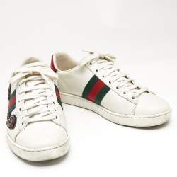 Gucci White Leather Ace Arrow Applique Low Top Sneakers Size 36.5