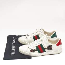 Gucci White Leather Ace Arrow Applique Low Top Sneakers Size 36.5