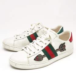 Gucci White Leather Ace Arrow Applique Low Top Sneakers Size 36.5