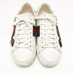 Gucci White Leather Ace Arrow Applique Low Top Sneakers Size 36.5