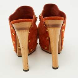 Gucci Orange Suede Horsebit Open Toe Platform Mules Size 35