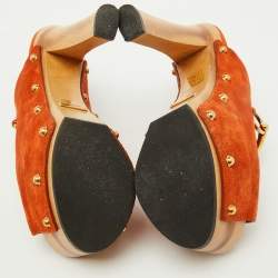 Gucci Orange Suede Horsebit Open Toe Platform Mules Size 35